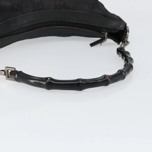 GUCCI Bamboo GG Canvas Shoulder Bag Nylon Black Silver 000 0531 Auth 146579 - Picture 7 of 16